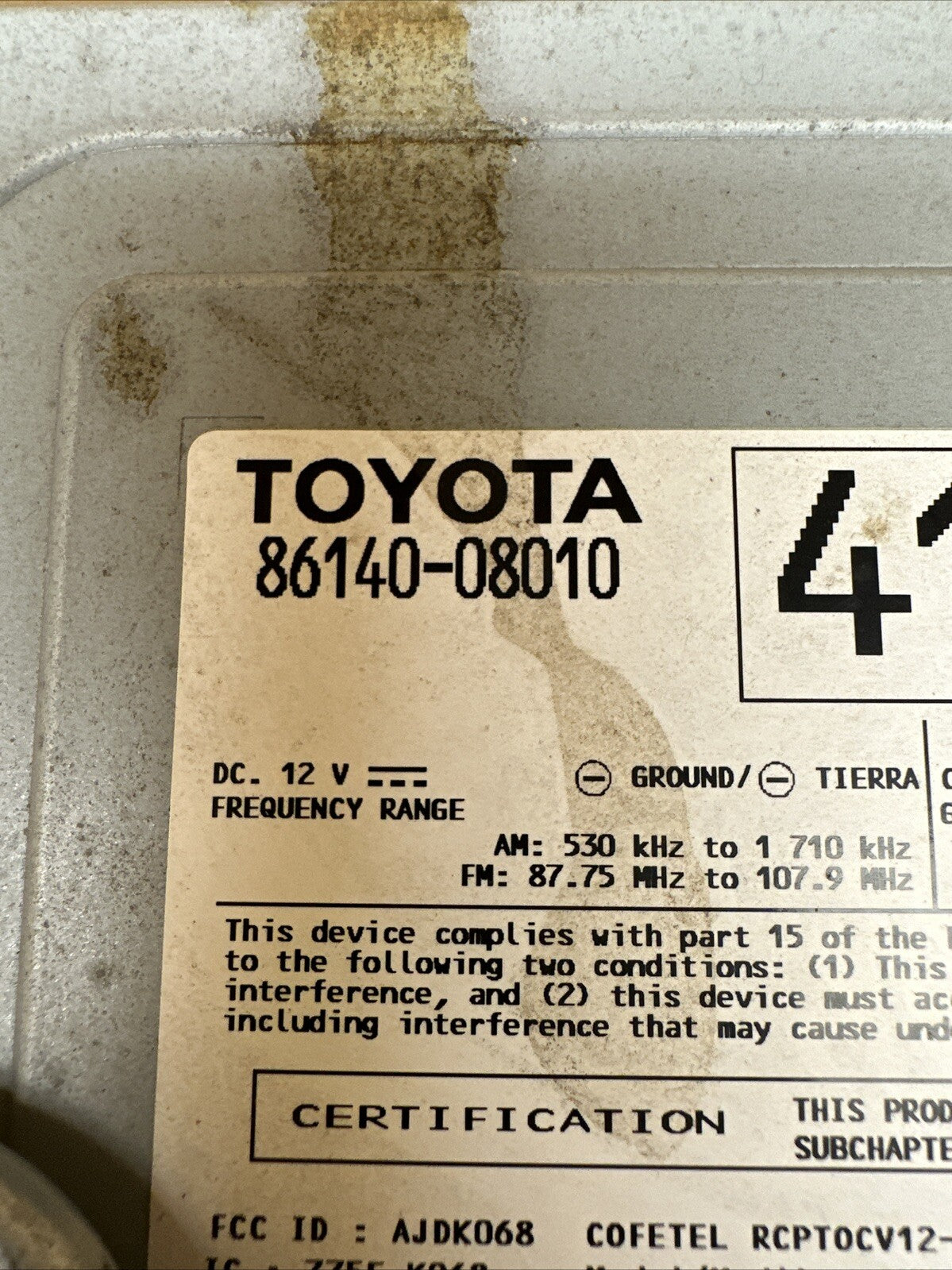 2014 2016 Toyota Sienna Radio CD Player Display Screen P10693 86140 080105