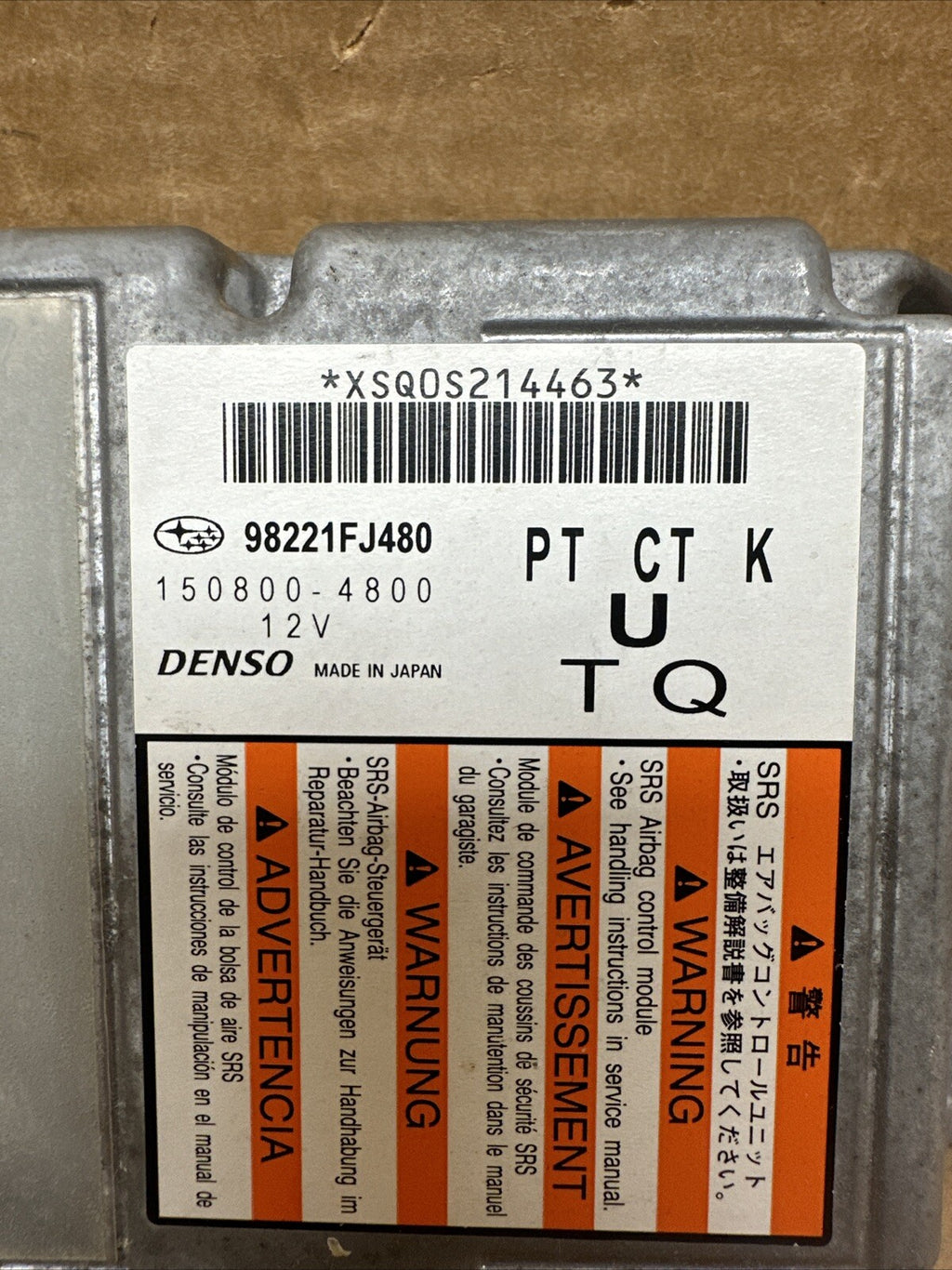 2016 Subaru Impreza SRS Air Bag Airbag Control Module 98221FJ4801