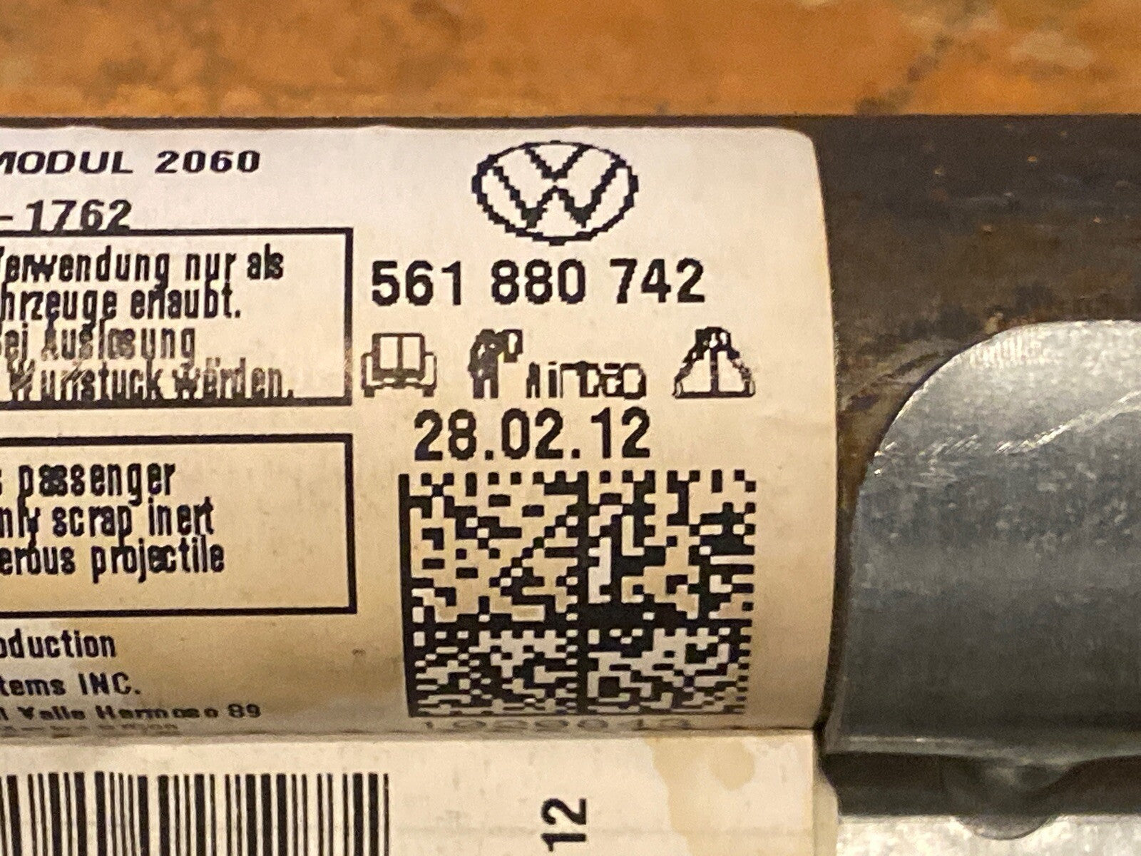 VW Passat Right Side Passenger Curtain Roof Air Bag Airbag 561 880 7425