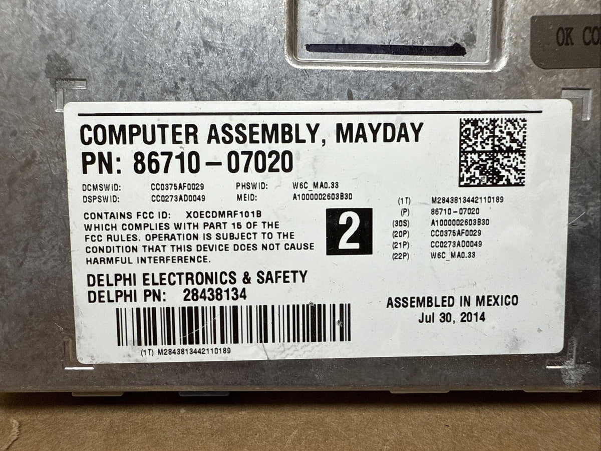 2013 2014 TOYOTA AVALON COMPUTER ASSEMBLY MAYDAY MODULE 86710 07020 OEM1