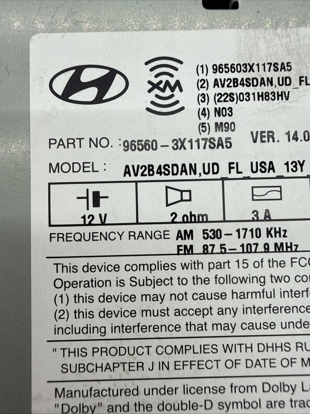 2016 Hyundai Elantra Dash Radio Receiver Media Screen 965603X117SA57