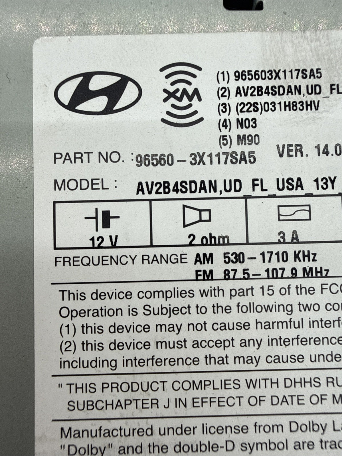 2016 Hyundai Elantra Dash Radio Receiver Media Screen 965603X117SA57