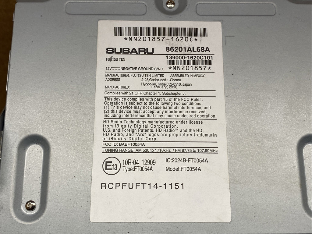 2016 Subaru Legacy Outback Radio Screen Navigation Display 86201AL68A12
