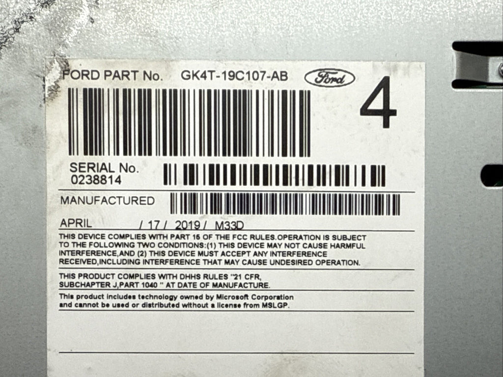 2017 2019 Ford Transit Radio Receiver OEM GK4T 19C107 AB7