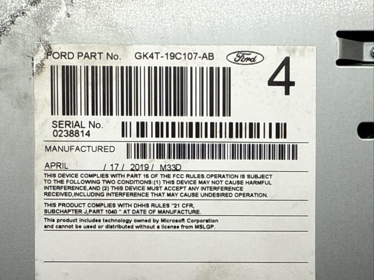 2017 2019 Ford Transit Radio Receiver OEM GK4T 19C107 AB7