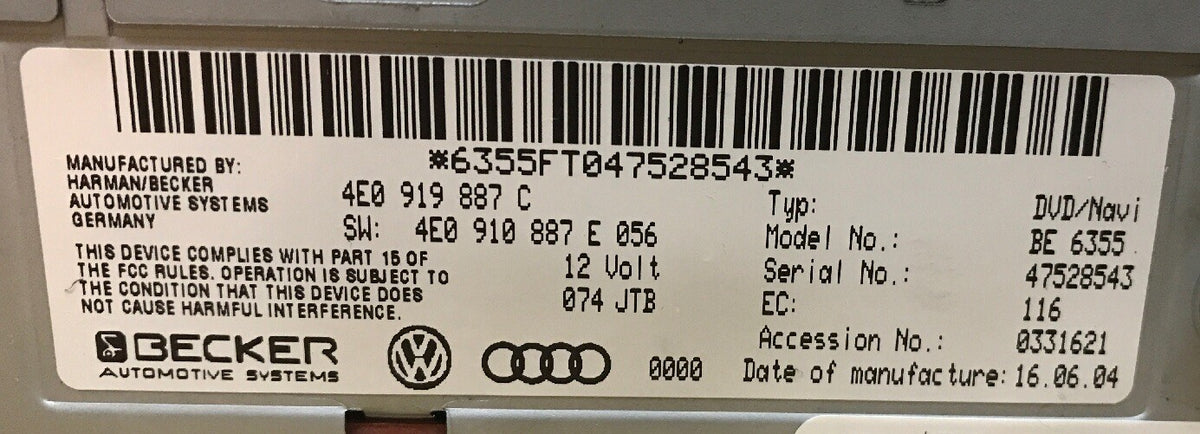 2006 06 AUDI A6 NAVIGATION GPS DVD DRIVE PLAYER OEM 4E0919887C 4E0910887 BE 63555