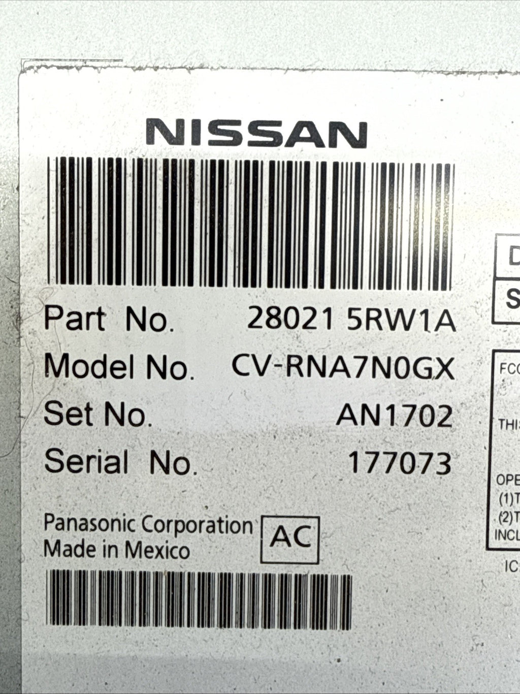 2020 2021 Nissan Versa Radio Multimedia Screen Display Unit OEM 28021 5RW1A6