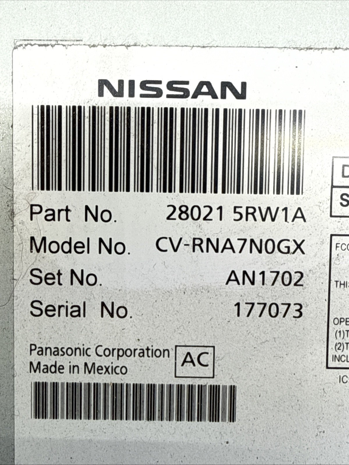 2020 2021 Nissan Versa Radio Multimedia Screen Display Unit OEM 28021 5RW1A6