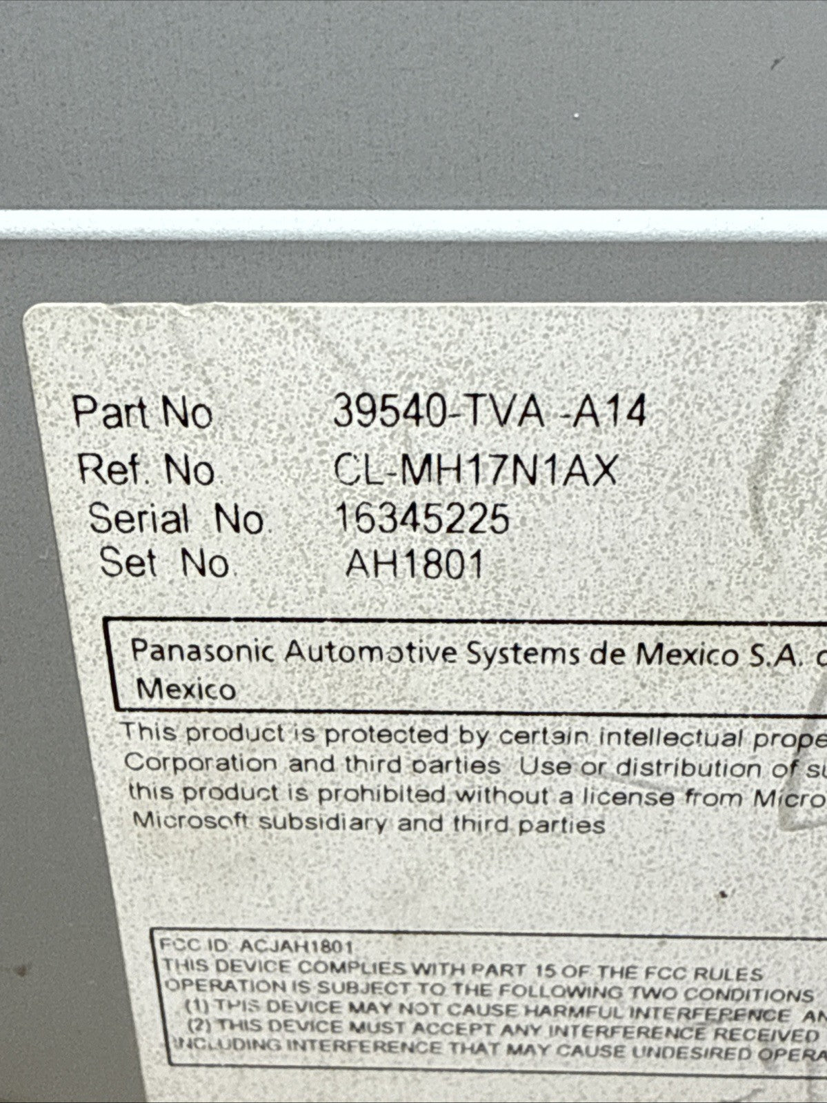 2018 2022 Honda Accord Radio Receiver Module 39540 TVA A142