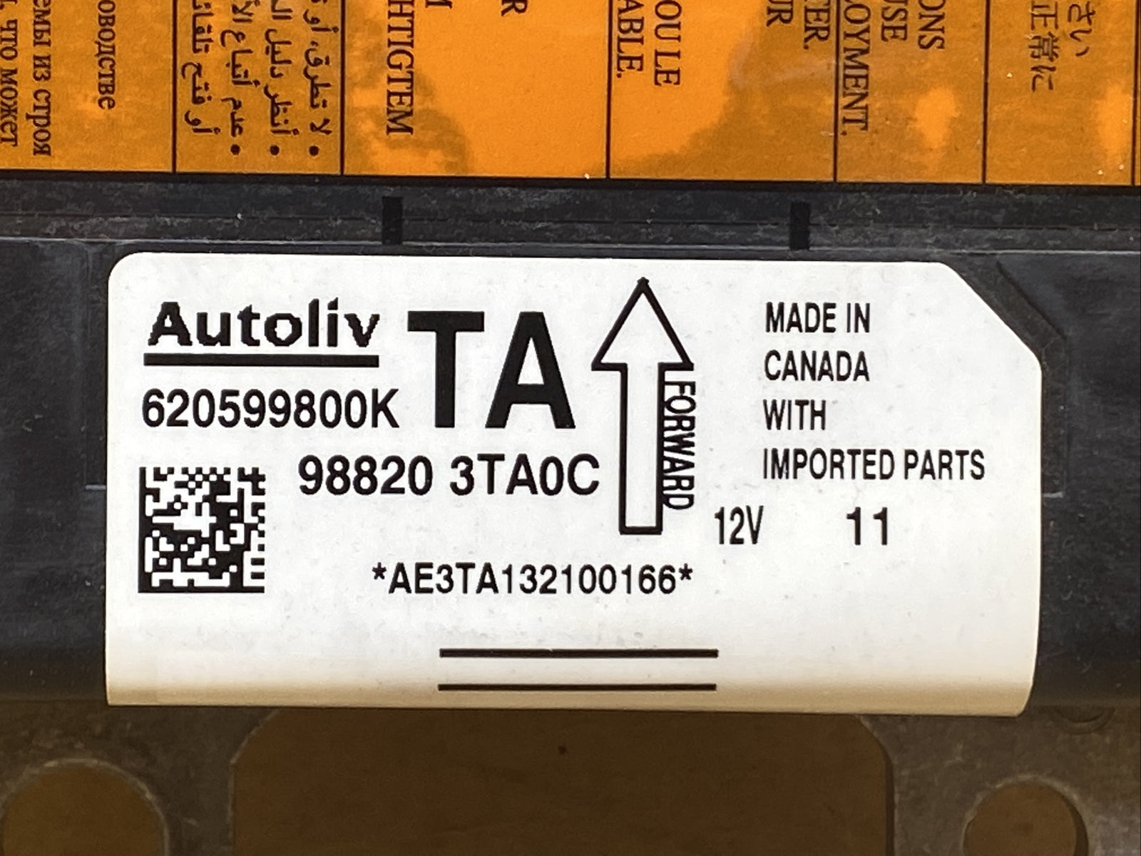 2013 2014 Nissan Altima SRS Airbag Air Bag Control Module 98820 3TA0C1