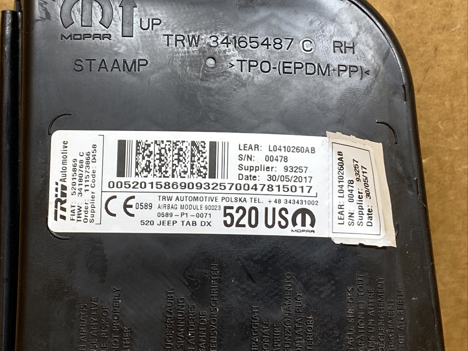 2015 2020 Jeep Renegade Front Right Side Passenger Seat Air Bag Airbag 520158691