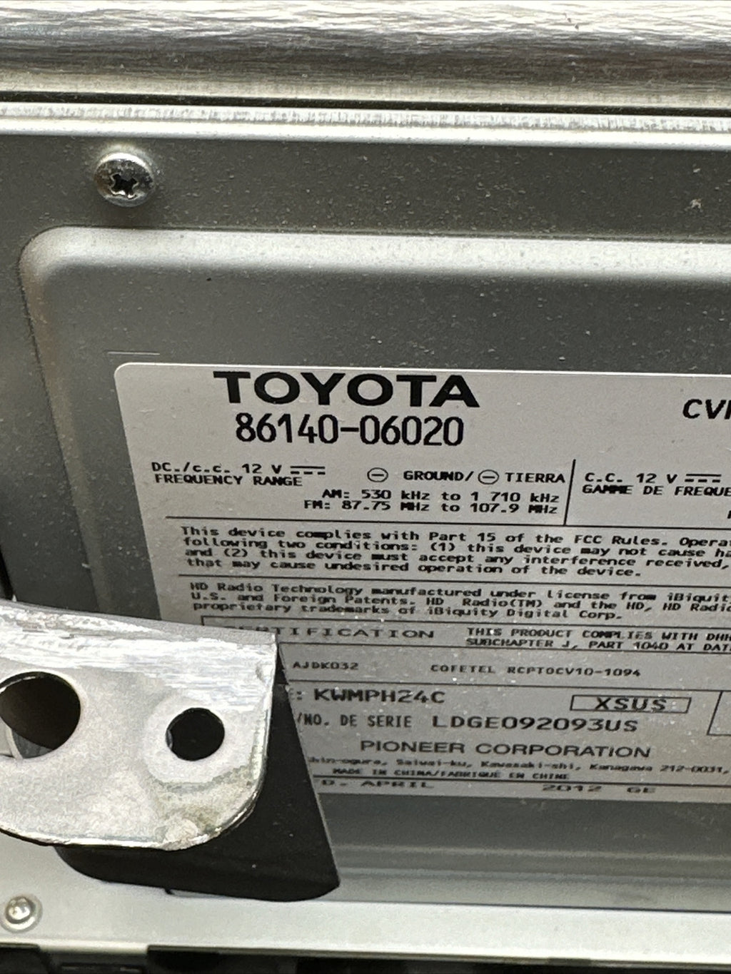 2012 2014 Toyota Camry Radio Touch Screen Display Receiver 86140 06020 P100677