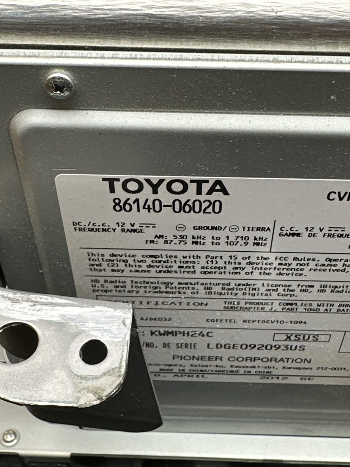 2012 2014 Toyota Camry Radio Touch Screen Display Receiver 86140 06020 P100677