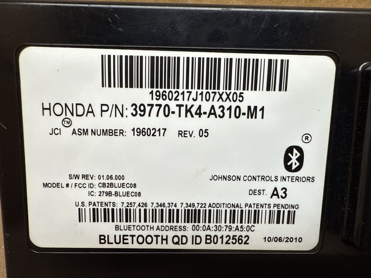 2009 2011 Acura TL Bluetooth Voice Control Module OEM 39770 TK4 A310 M11