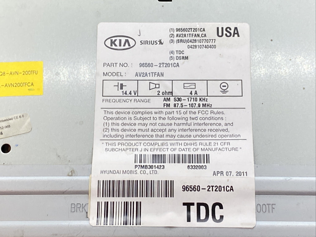 2011 2013 Kia Optima Radio Player Screen Display 96560 2T201CA OEM5