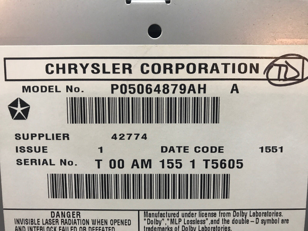 07 14 Dodge Chrysler Jeep High Speed Radio CD DVD MyGig RBZ  P05064879AH8