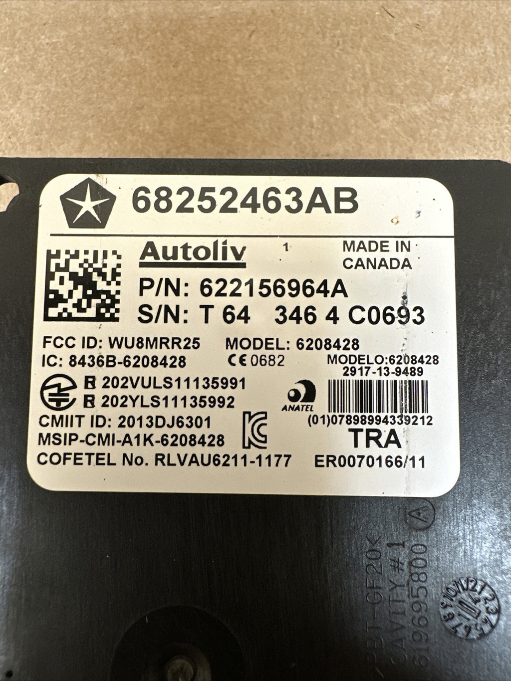 2015   2016 Dodge Charger Blind Spot Alert Sensor Module 68252463AB2