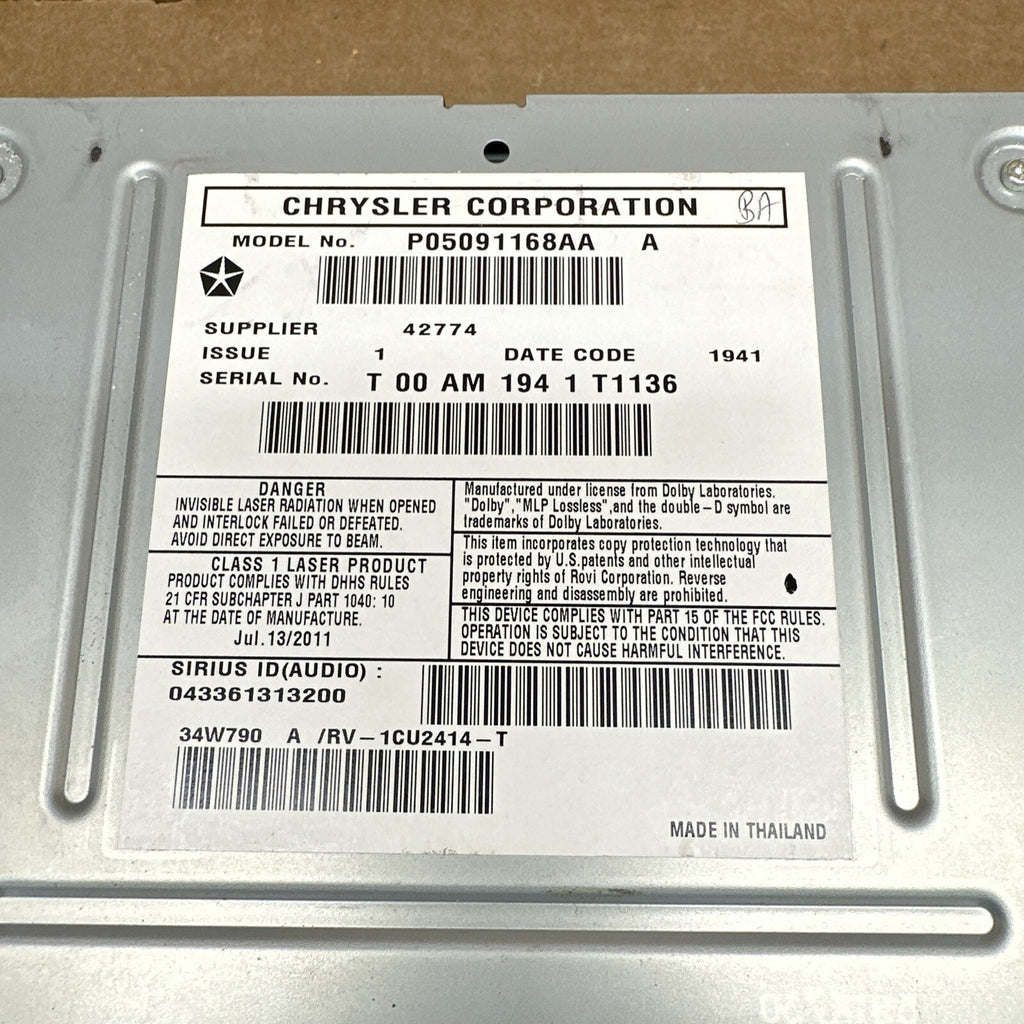 07 14 Dodge Chrysler Jeep Dash Radio Dvd MyGig RBZ P05091168AA P05091168AA3