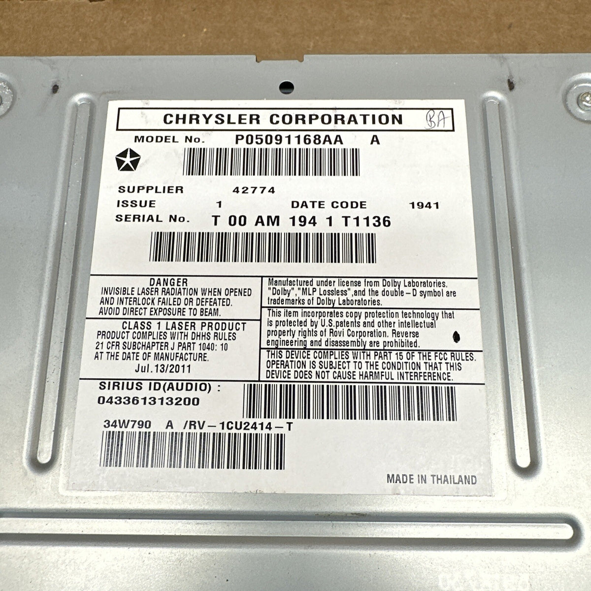 07 14 Dodge Chrysler Jeep Dash Radio Dvd MyGig RBZ P05091168AA P05091168AA3