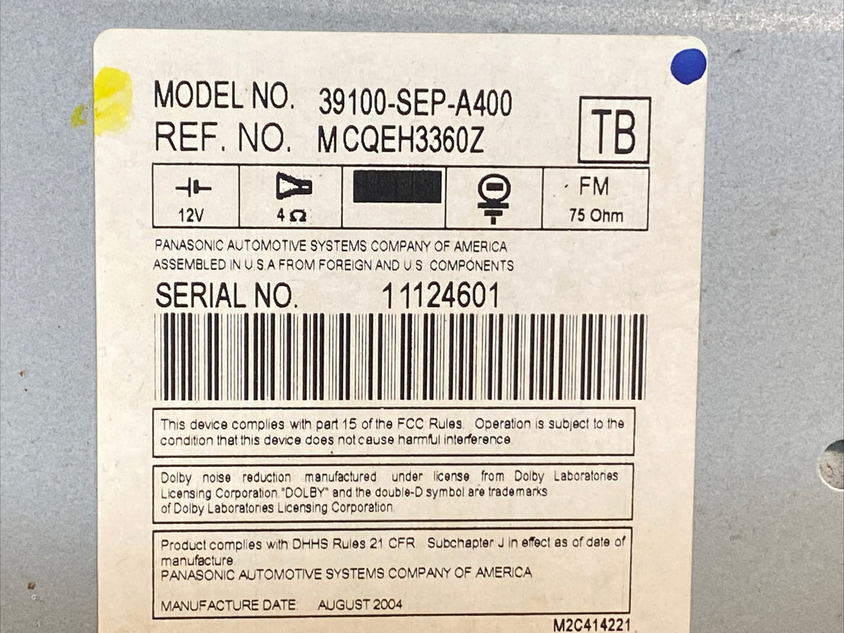 ACURA TL 2004 2006 OEM RADIO NAVIGATION MAP SCREEN 39100 SEP A400 39050 SEP A47