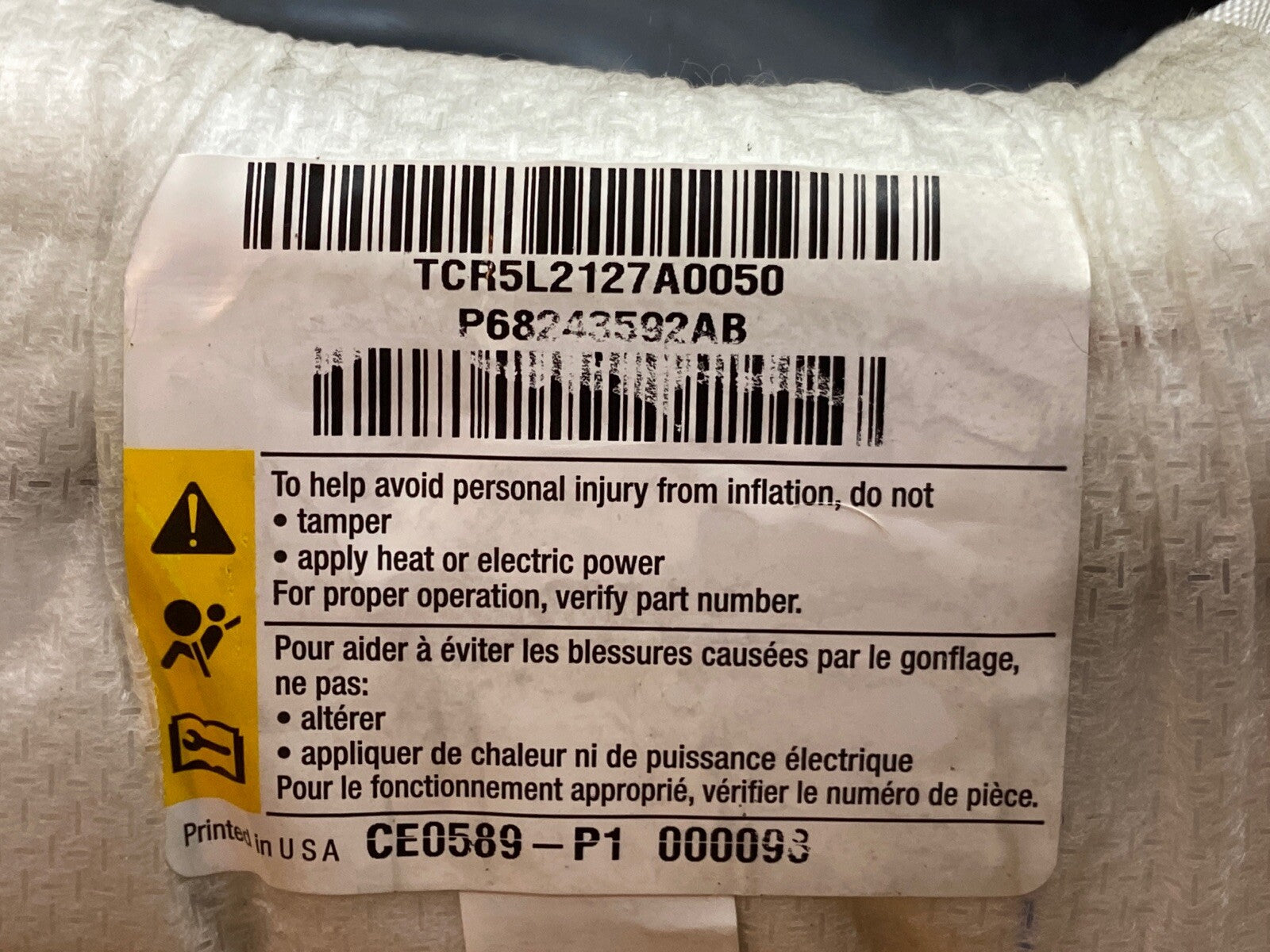 2015 2021 Challenger Front Right Side Passenger Seat Air Bag Airbag P68243592AB9