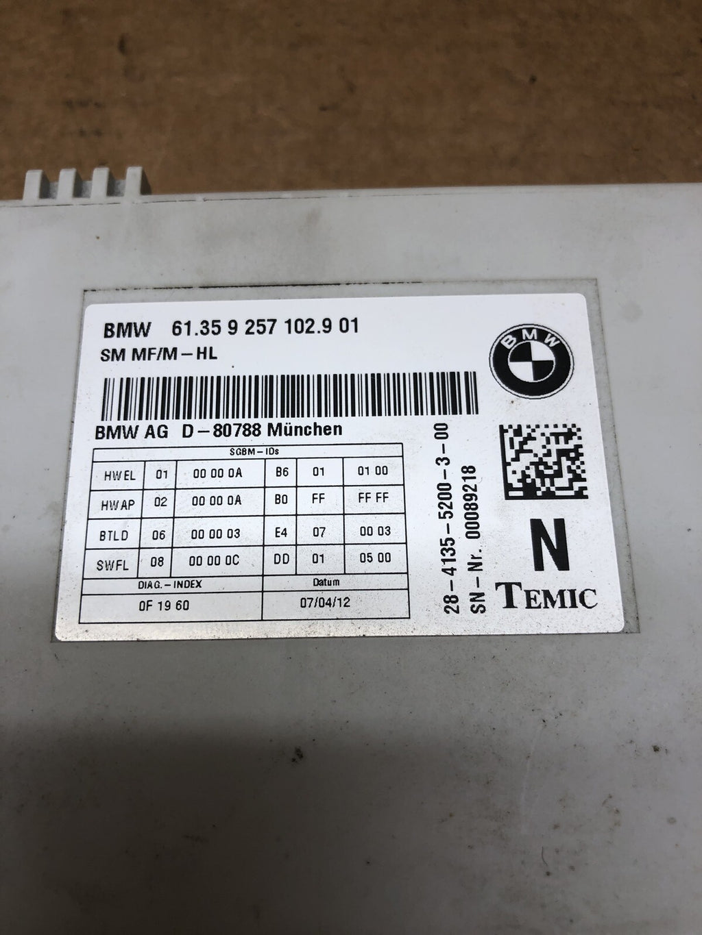 2012 BMW 750 TEMIC CONTROL UNIT OEM 61359257102901 A161