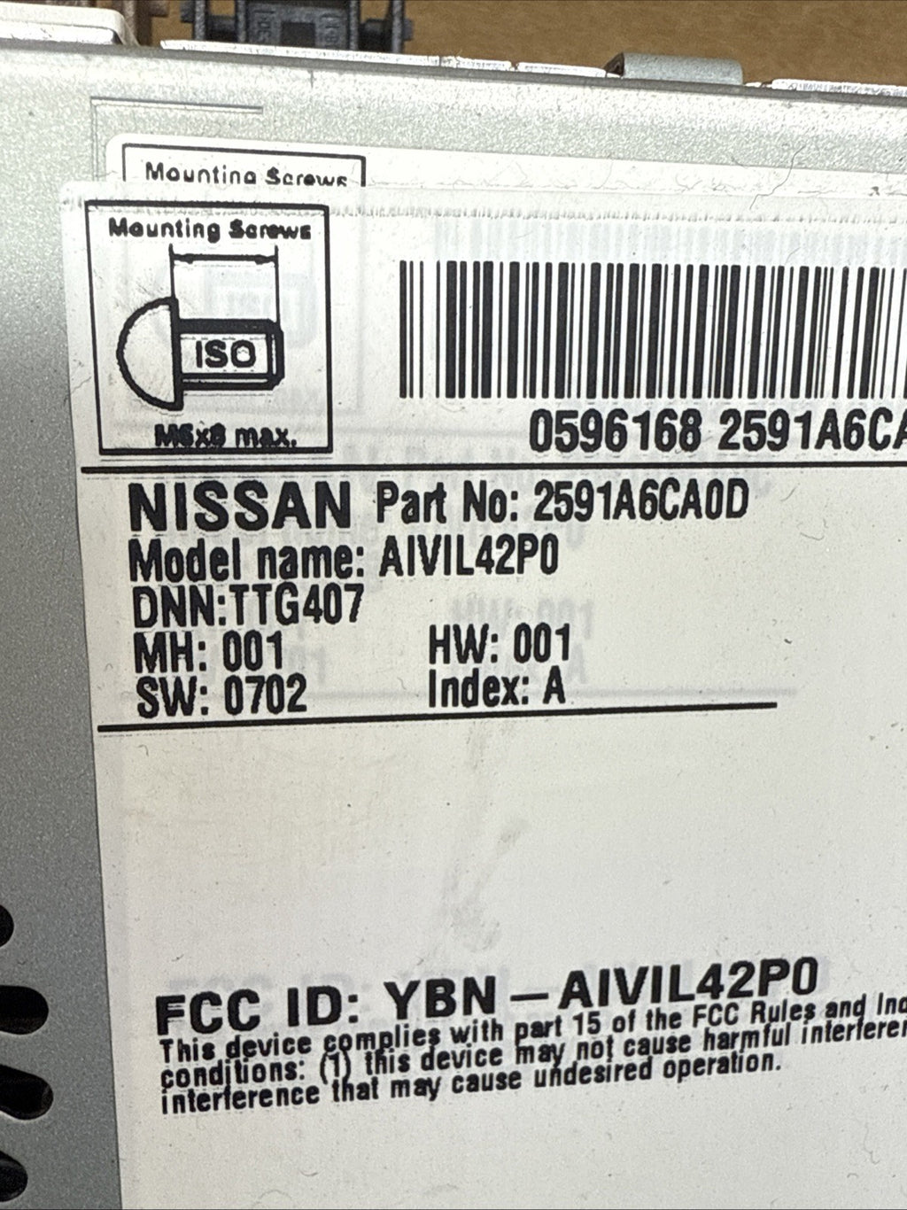2019 2022 NISSAN ALTIMA RADIO RECEIVER DISPLAY SCREEN SATELLITE 2591A6CA0D4