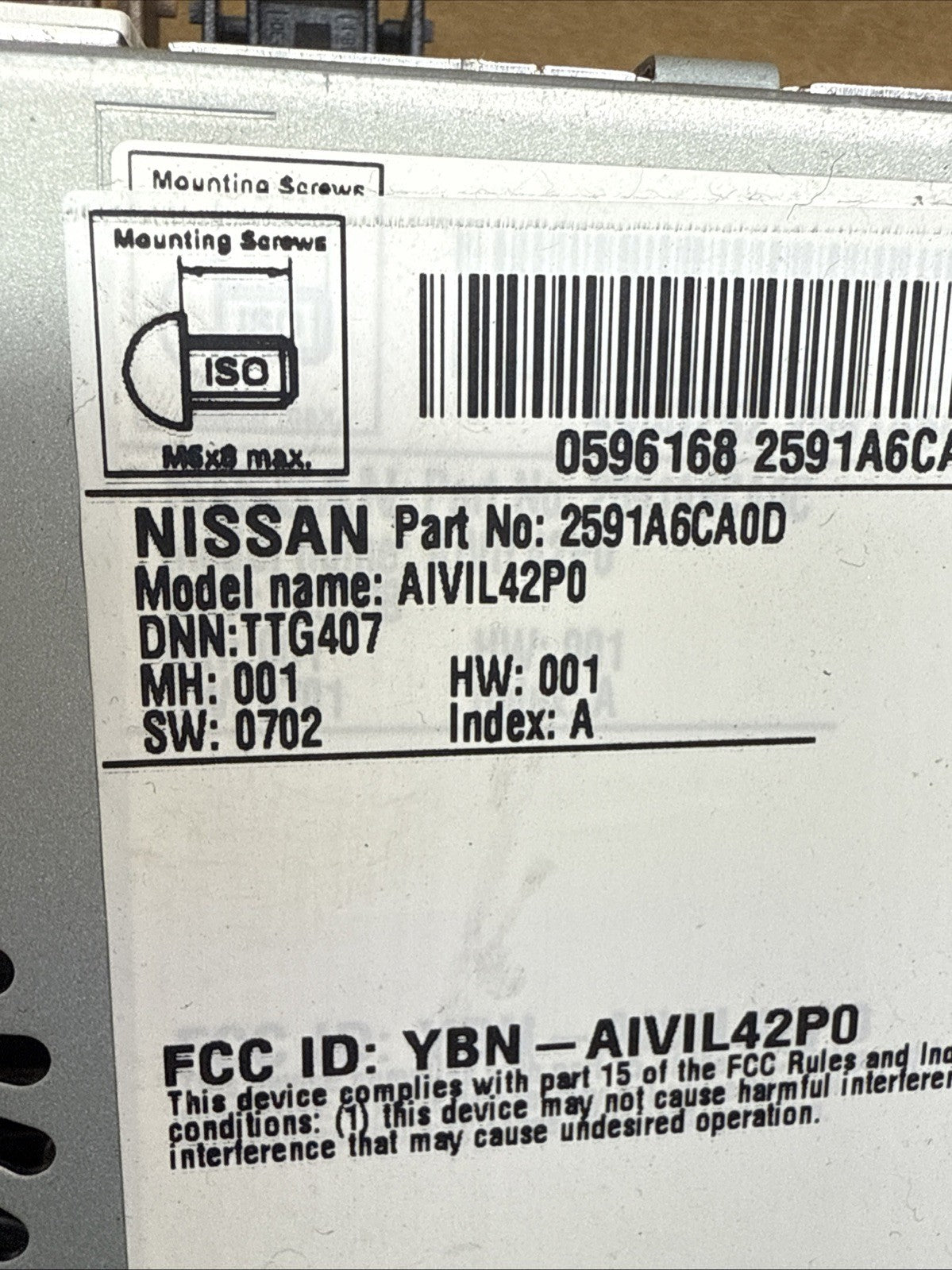 2019 2022 NISSAN ALTIMA RADIO RECEIVER DISPLAY SCREEN SATELLITE 2591A6CA0D4