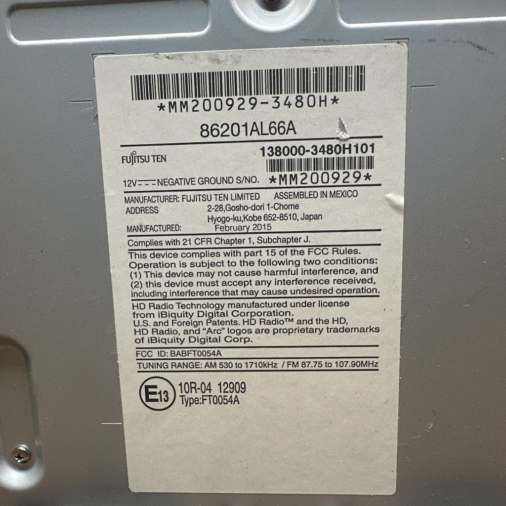 2015 Subaru Legacy Outback Radio Screen Navigation Display 86201AL66A4