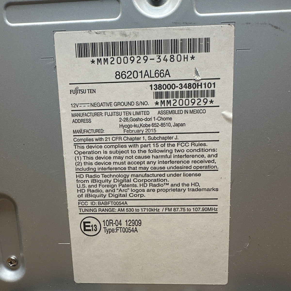 2015 Subaru Legacy Outback Radio Screen Navigation Display 86201AL66A4