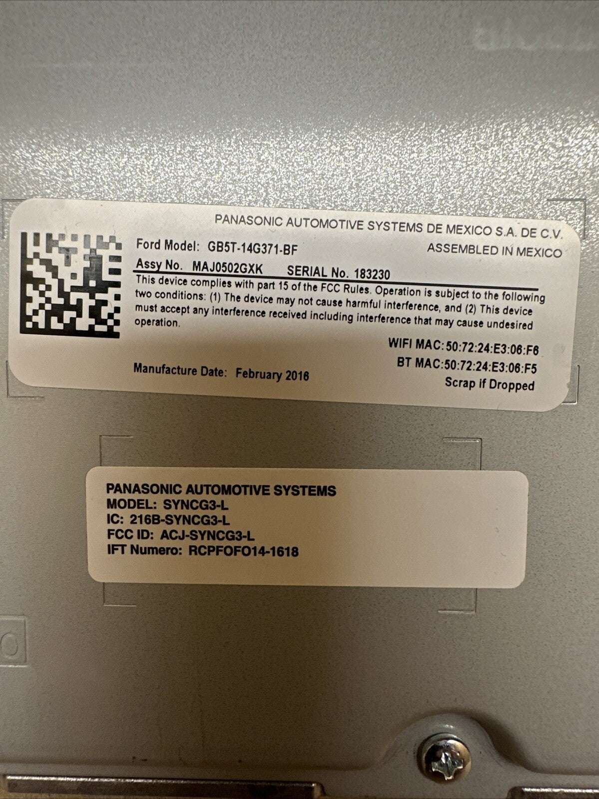 Ford Sync 3 Sync3 Radio Module GJ5T 14G370 BM GB5T 14G371 BF5
