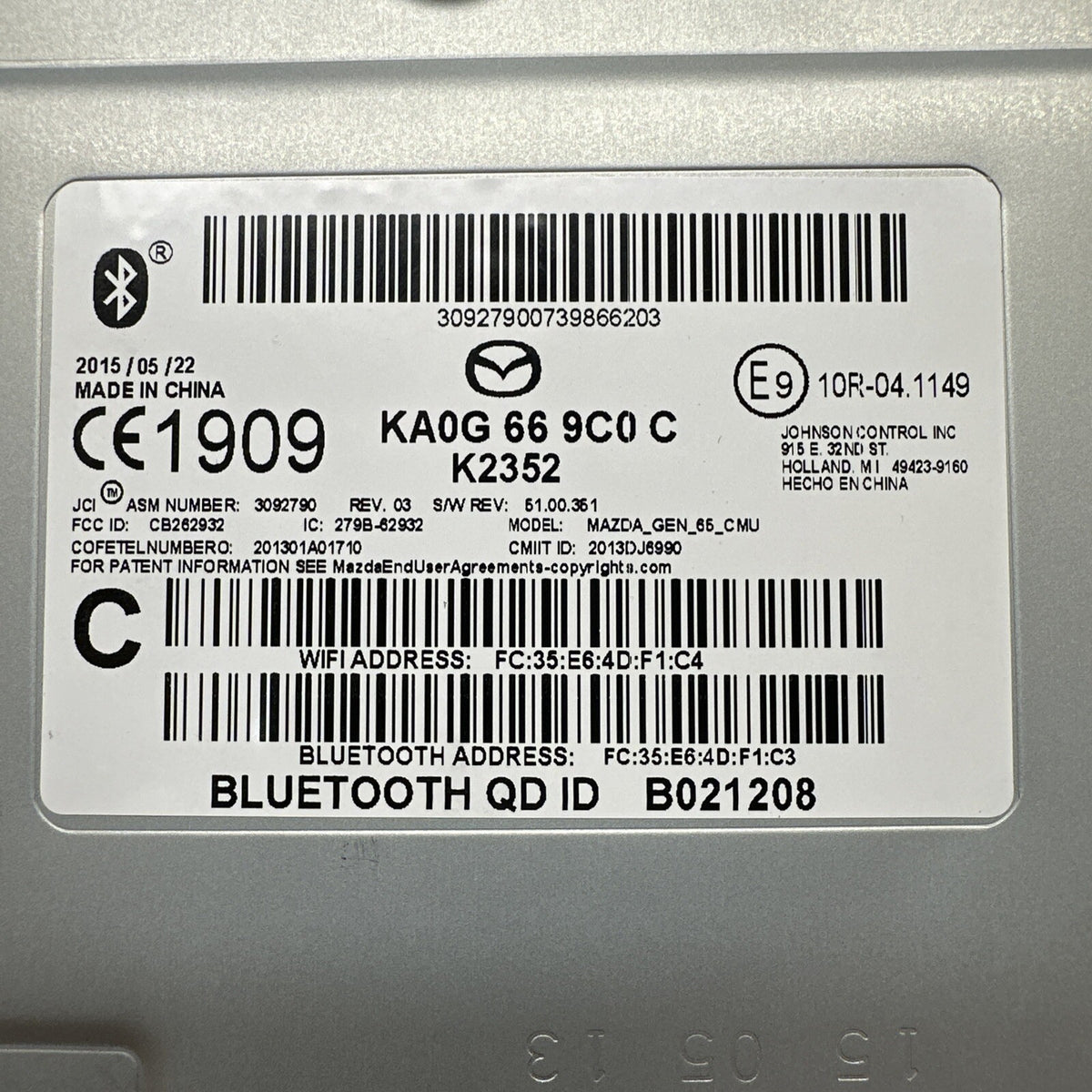 2014 2018 Mazda Connectivity Radio Bluetooth Navigation Receiver  KA0G 66 9C0 C1