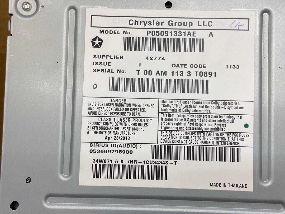 13 19 GRAND CARAVAN Navigation Radio Player Display Screen OEM RHB P05091331AE8
