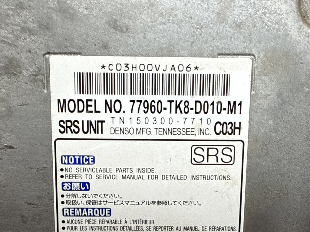 2012 Honda Odyssey SRS Air Bag Airbag Control Module OEM 77960 TK8 D010 M11
