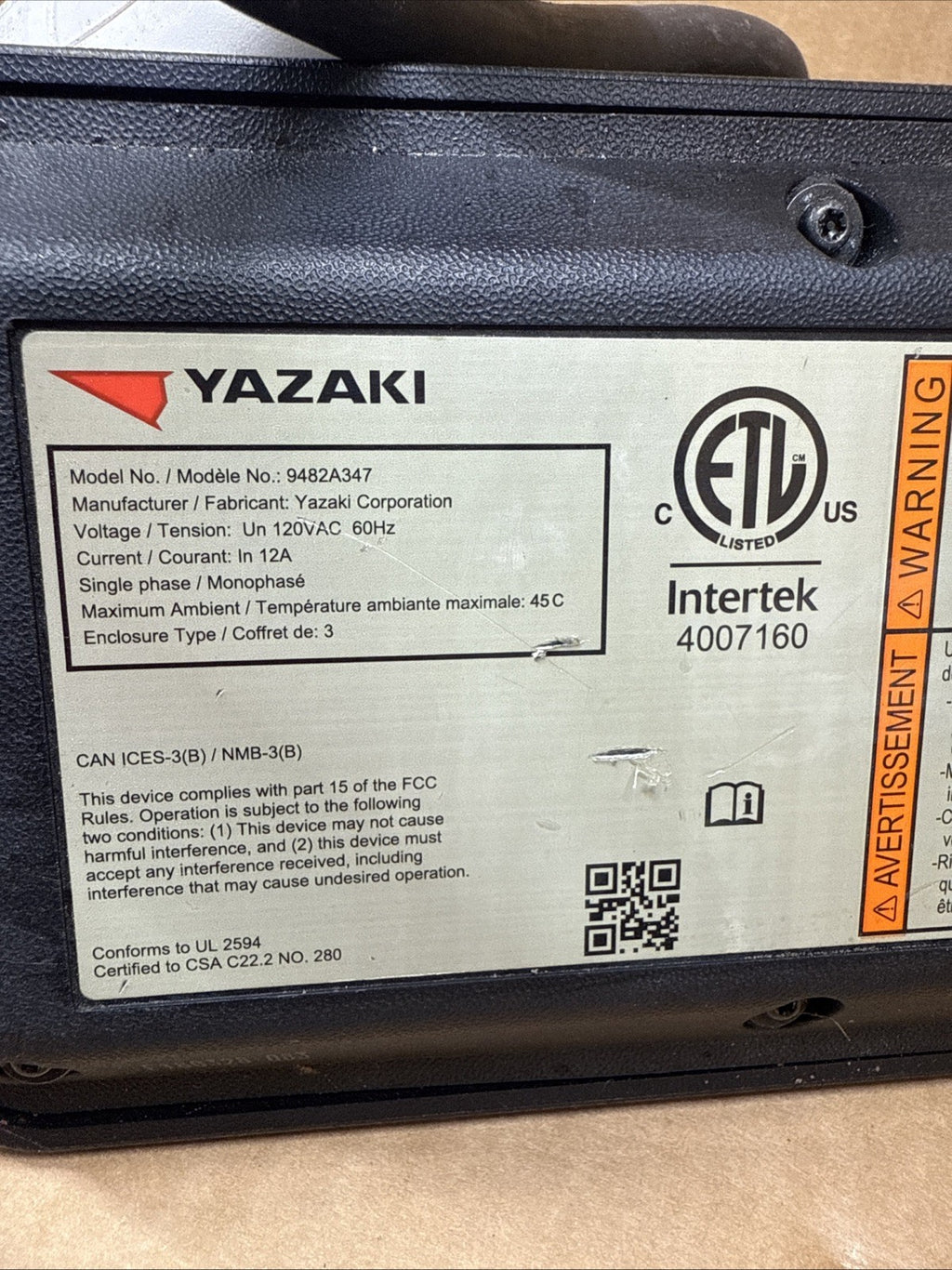 Mitsubishi Outlander PHEV Original EV Charger 120v Yazaki OEM 9482A3476