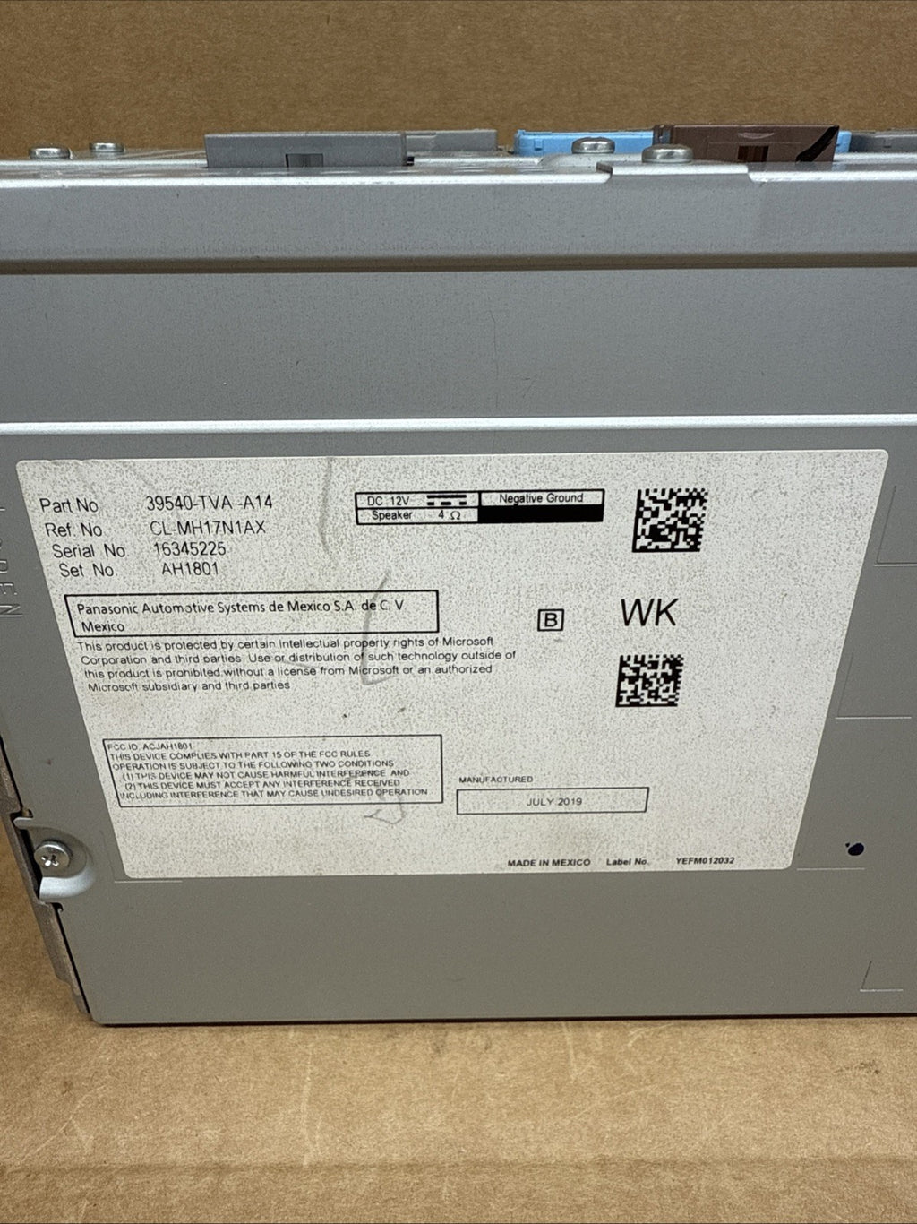 2018 2022 Honda Accord Radio Receiver Module 39540 TVA A141