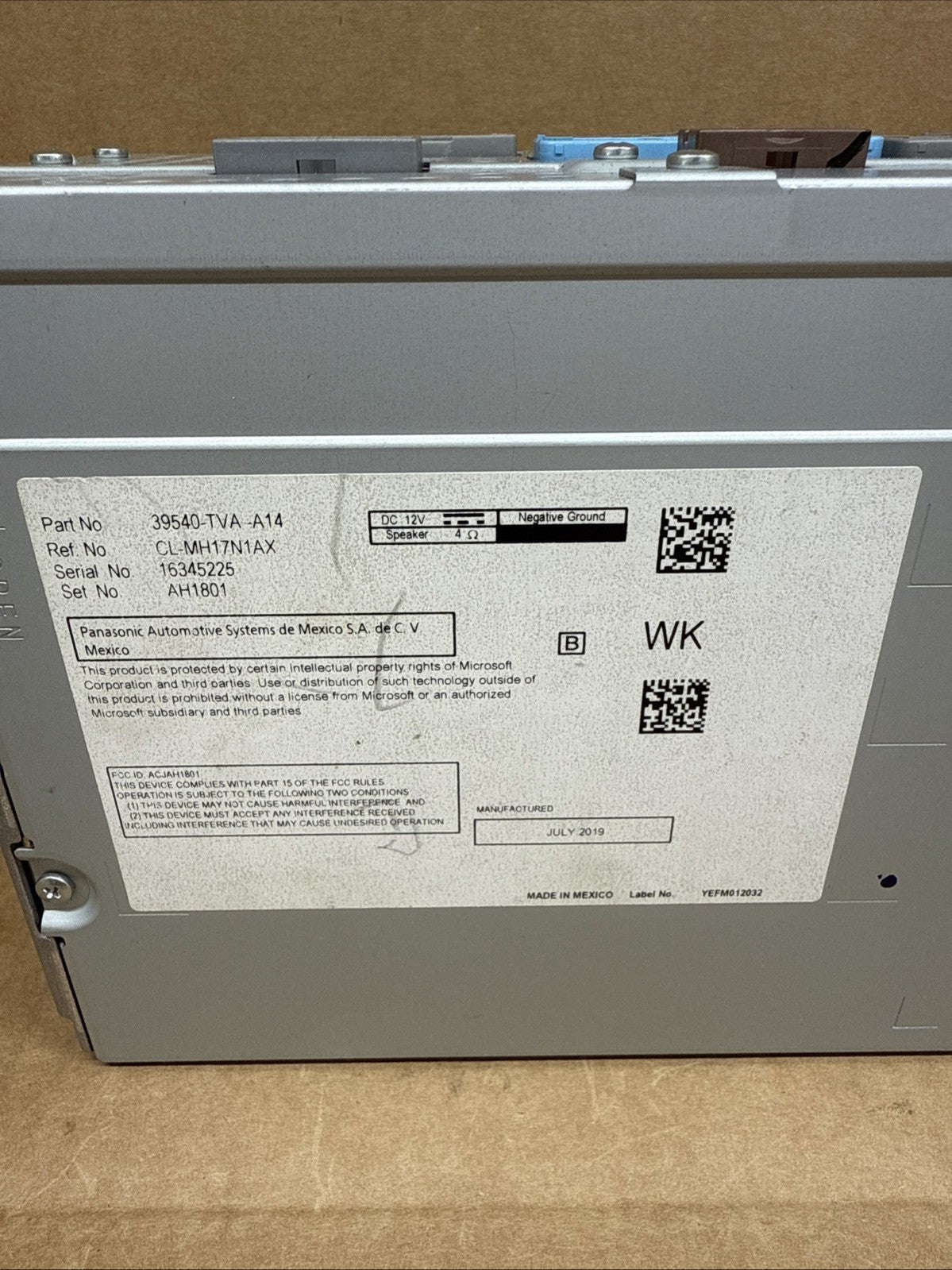2018 2022 Honda Accord Radio Receiver Module 39540 TVA A141