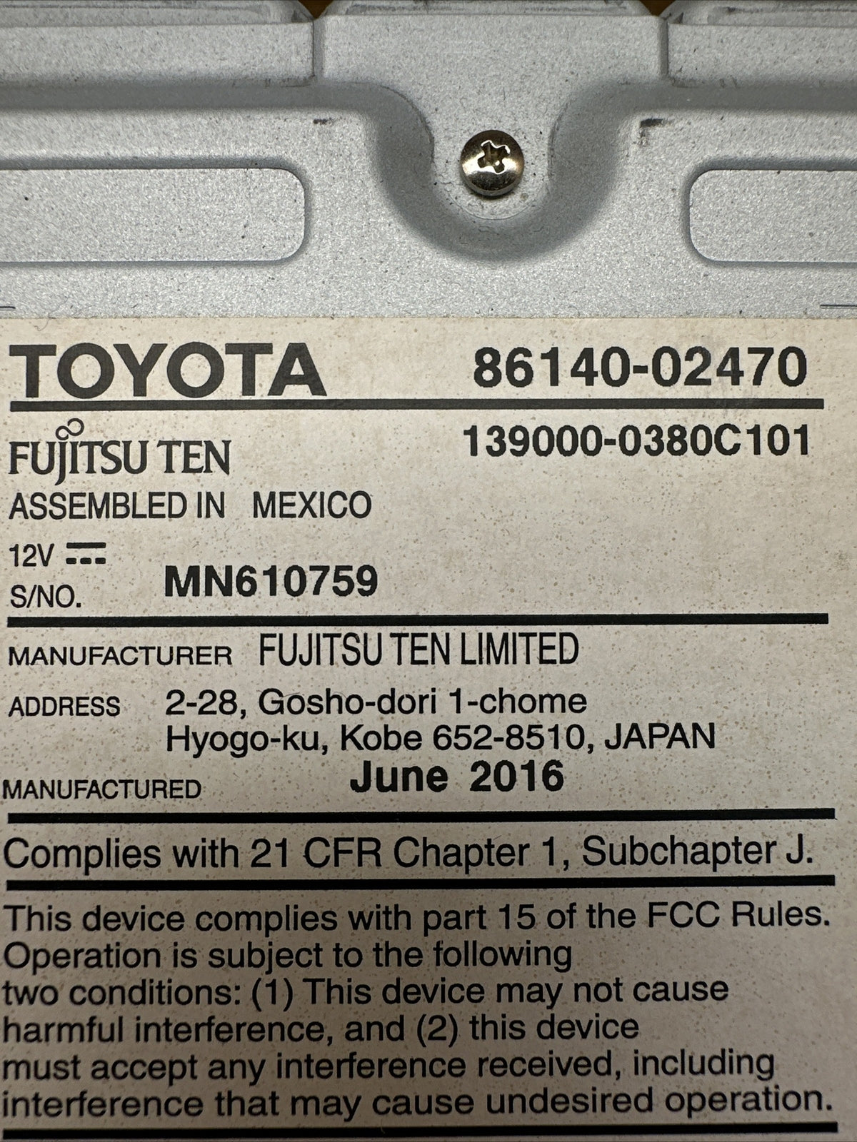 2014 2016 Toyota Corolla Dash Radio Receiver Display Screen OEM 86140 024706