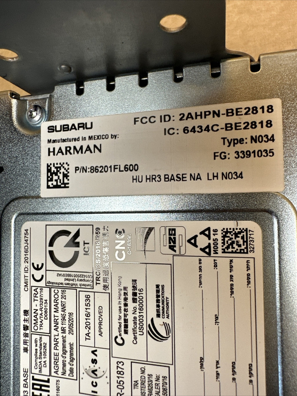 2018 Subaru XV Crosstrek Radio Media Receiver Screen Display 86201FL600 OEM4