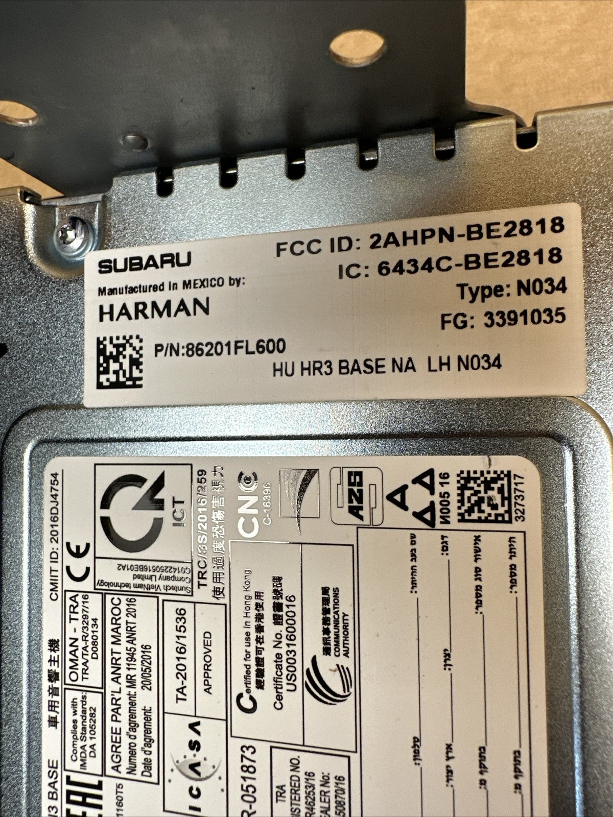 2018 Subaru XV Crosstrek Radio Media Receiver Screen Display 86201FL600 OEM4