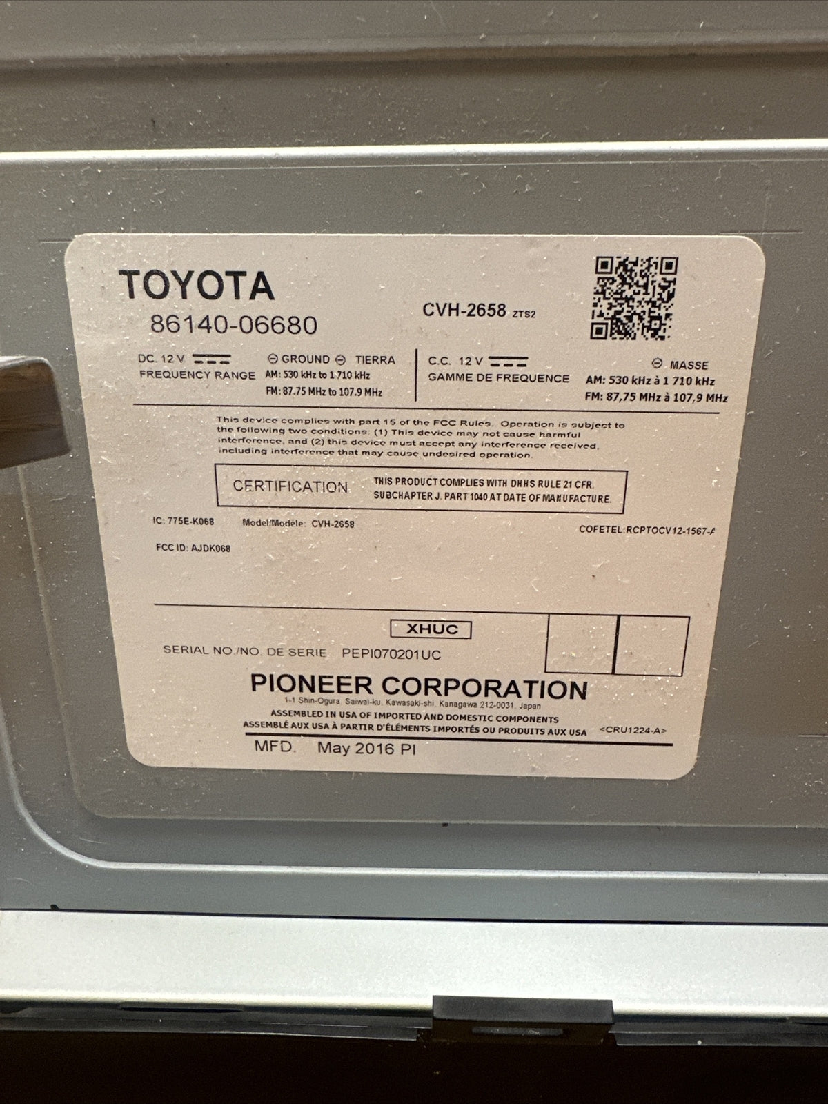 2015 2017 Toyota Camry Radio Touch Screen Display Receiver P11224 86140 066805