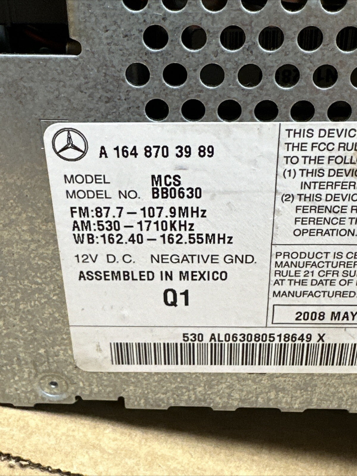 06 2008 Mercedes ML550 GL450 Head Unit Command Navigation Radio A 164 870 39 898