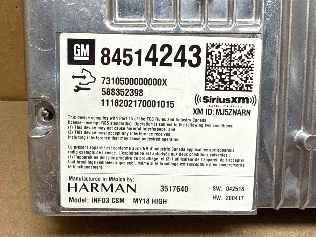 2018 2019 Cadillac CTS Radio Receiver Control Module 845142431