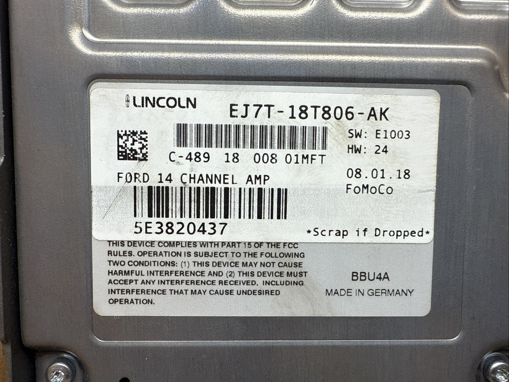 2013 2016 Lincoln MKS Radio Amp Amplifier Audio Stereo EJ7T 18T806 AK6