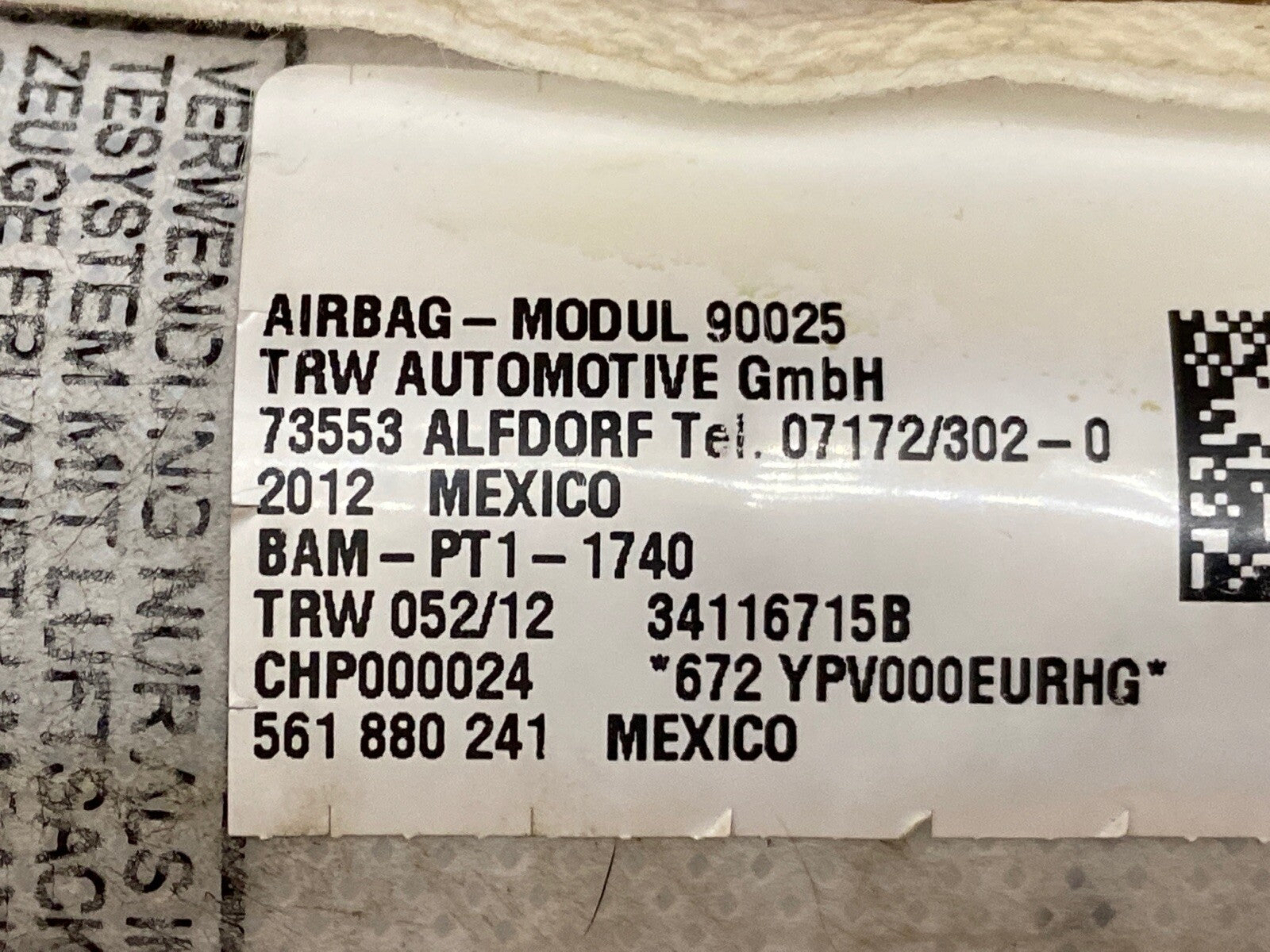 VW Volkswagen Passat Front Left Side Driver Seat Air Bag Airbag2