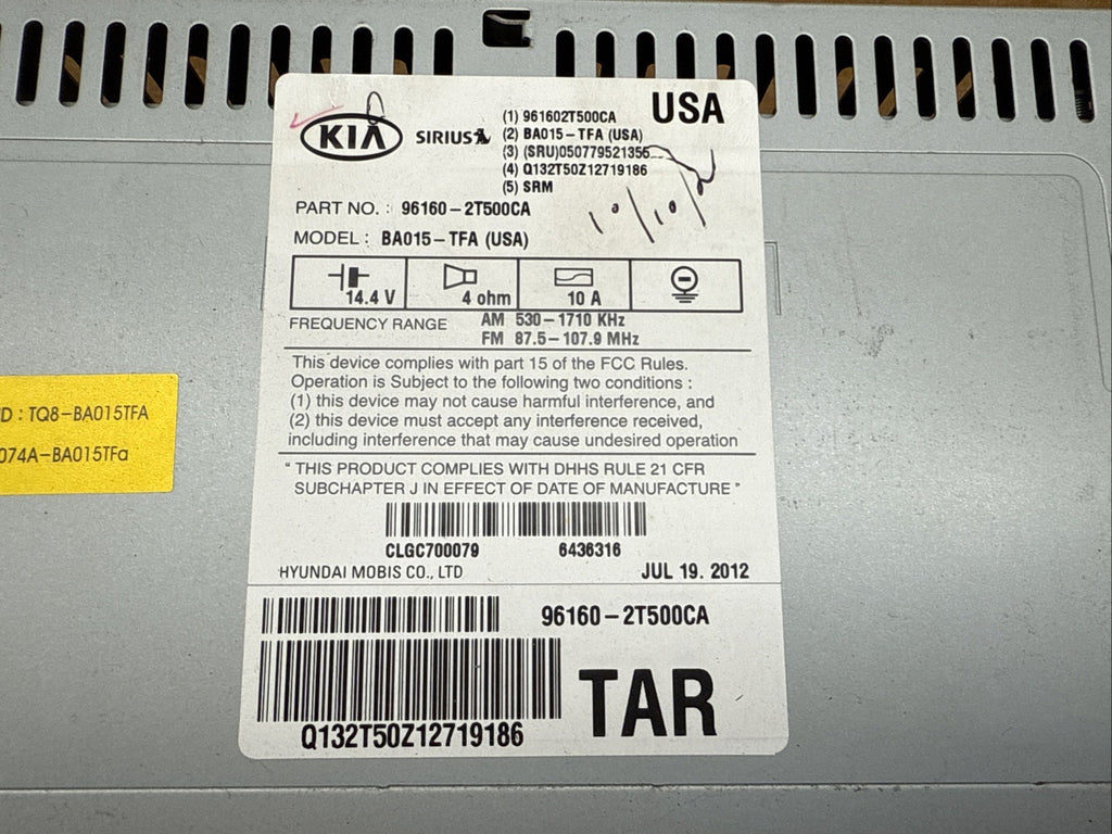 2012 2013 Kia Optima Dash Radio Receiver Screen Audio Player OEM 961602T500CA10