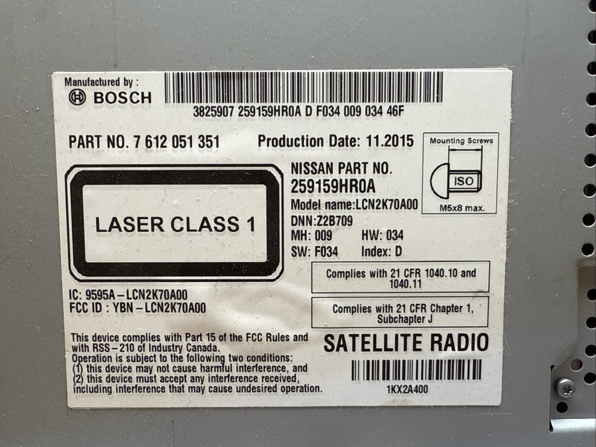 13 16 Nissan Altima Audio Radio Stereo Info Display Touch Screen 259159HR0A11
