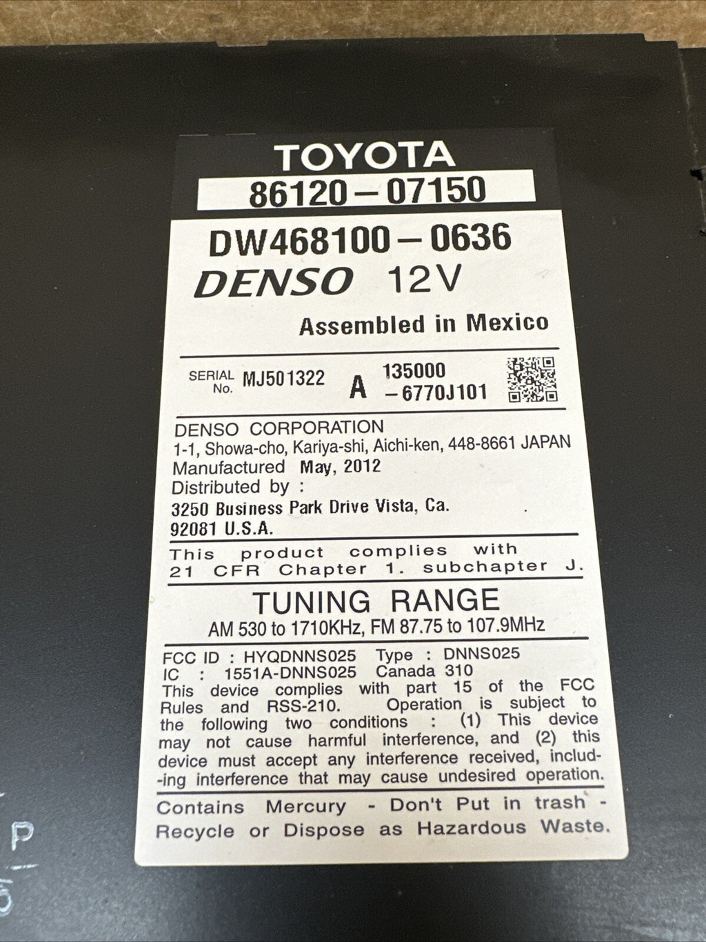 2011 2012 TOYOTA AVALON GPS DVD NAV NAVIGATION JBL RADIO 86120 07150 AM FM OEM4