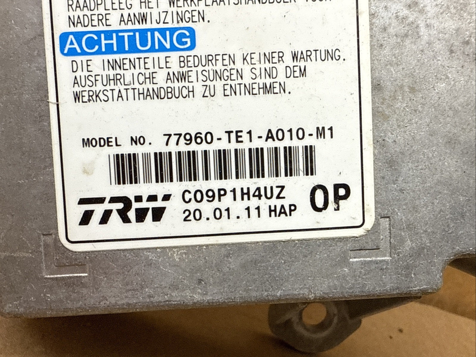 Honda Accord SRS AirBag Air Bag Control Module OEM 77960 TEI A010 M11