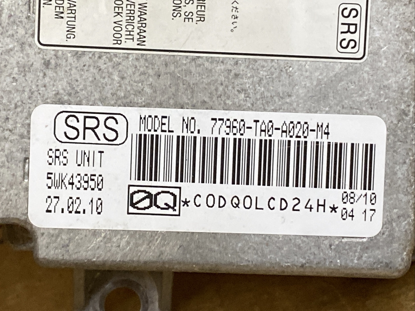 Honda Accord SRS AirBag Air Bag Control Module OEM 77960 TA0 A020 M41